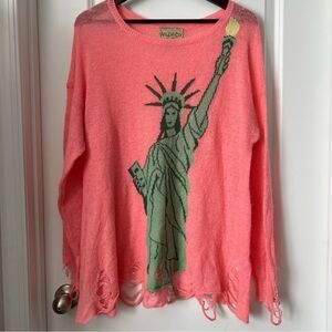 Wildfox White Label Lennon Sweater Size M Women’s Distressed Statue Of Liberty